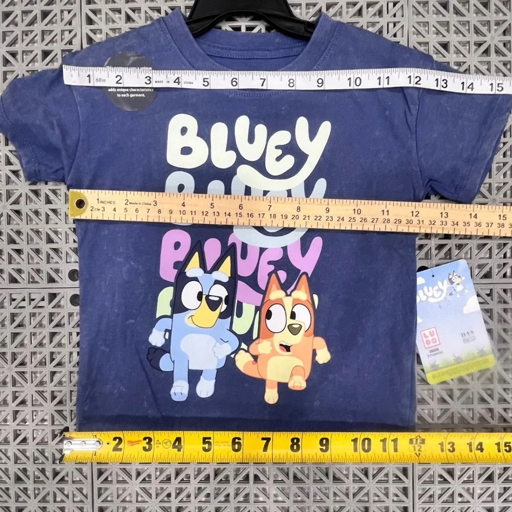 NWT Bluey Graphic T-Shirt Kids 3T Blue‎ Mineral Wash Bingo Short Sleeve Cartoon